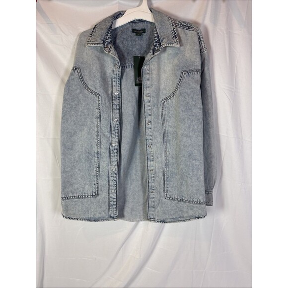 Jackets & Blazers - Wild Fable Women's Long Sleeve Oversized Denim Western Shirt Light Wash Size S